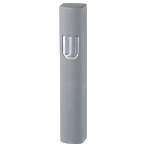 Picture of Polyresin Mezuzah Case Silver Shin Light Gray Cement Design 15cm